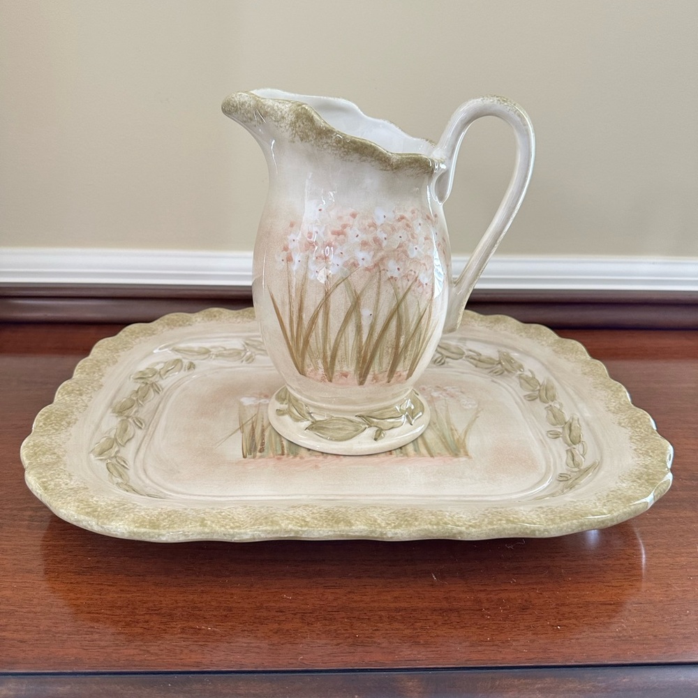 222 Fifth - Cheri Blum “Narcissus”  Pitcher and matching serving tray